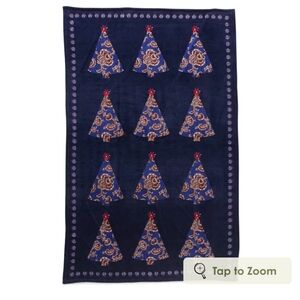 New Vera Bradley Navy Blue Christmas Tree Blanket 50x80 #163